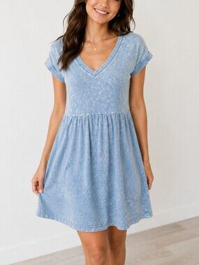 jane delancey denim dress Jane and Delancey size M denim blue knit fabric Dress Worn Look LNC